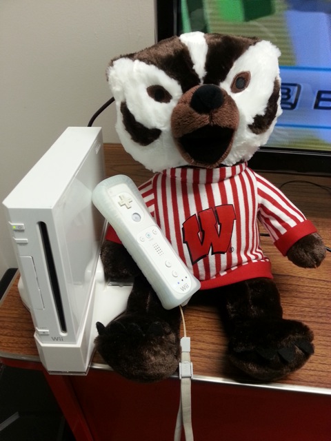 Bucky Badger with a Wii